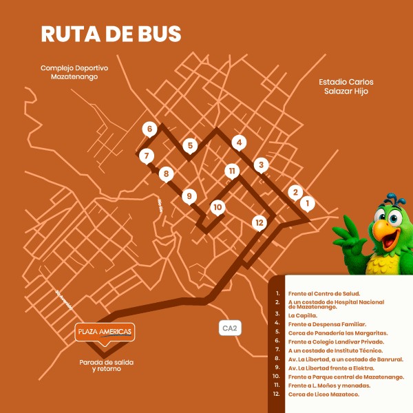 Mapa de la ruta del bus gratis de Plaza Américas